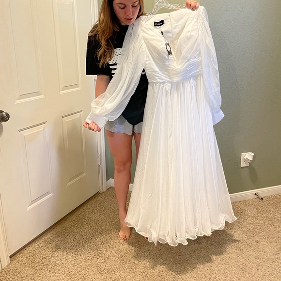 Custom, tea length, ivory, Wedding dress. 70’s style. Beach wedding style. W 6. - Picture 5 of 5